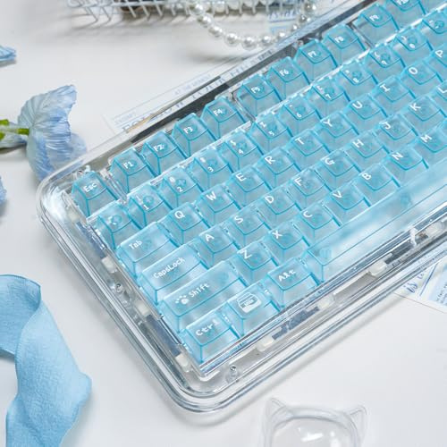 136 Keys Light Blue Cherry Profile Transparent Keycaps Set | Fit for 61/64/87/104/108 Cherry Mx Switches Mechanical Keyboard