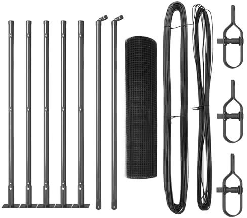 vidaXL Set di Pali per Recinzione in Metallo Verniciato a Polvere Grigio con Rotolo di Rete 10 X 0.6 m Soluzione di Installazione Durevole per Barriere Esterne Progetto di Recinzione Giardini Pannel