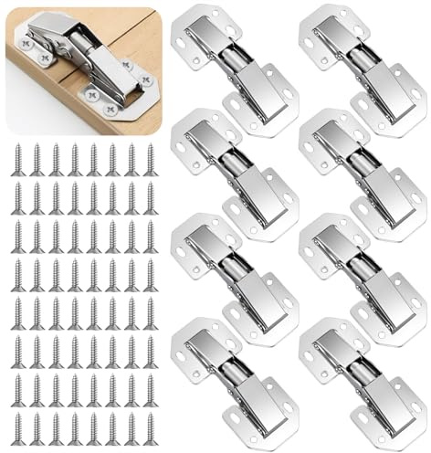 8 Sets Cabinet Hinges with Screws 90 Degree Corner Sprung Soft Close Hinges for Cupboard Wardrobe Door Small Concealed Hinge Free Hole for Bedroom Kitchen Bathroom Dining Room