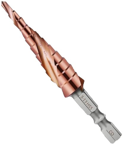 Xiciki M35 Stufenbohrer, Kegelschneider für Metall, Kobalt-HSS, 3–13 mm, 11-stufiger Kegel-Stufenbohrer für Hartmetall, Edelstahl, Stahl, Aluminium, Holz, 6,35 mm Sechskantschaft