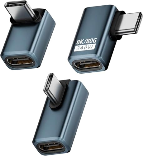 Diyuna Lot de 3 Adaptateurs USB-C Coudés 90° – Compatible avec pour Thunderbolt 5, 240W, 80Gbps, 8K@60Hz – Charge Rapide USB-C pour pour MacBook, pour iPhone 15, pour Steam Deck, pour Samsung