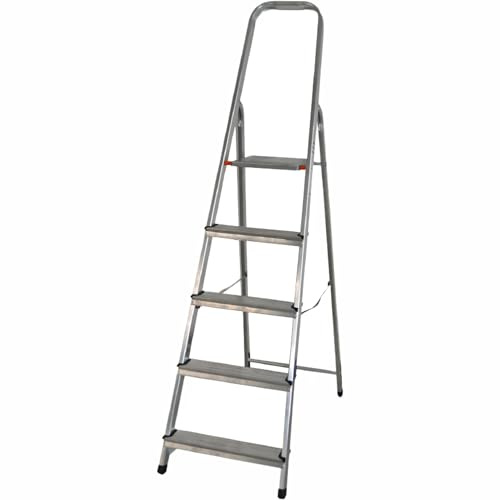 EL BAÑO MODERNO Escalera 5 Peldaños. Escaleras Plegables Aluminio 150kg MAX. Escalera Bloqueo Automatico con Bisagras de Acero. Hecha de Aluminio con Tacos Antideslizantes. Escadote Peldaño 80mm