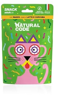 Gatto NaturalCode Snack per Gatti, snack per gatti adulti di tutte le taglie e razze, N. Snack Manzo Ripieno di Latte e Curcuma, 3 confezioni da 60 grammi, 3x60gr.