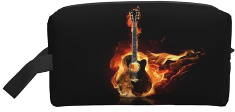 Sac de rangement imprimé drapeau suédois – Trousse de toilette de voyage durable, accessoire d'emballage en toile portable pour le quotidien, la salle de sport et les voyages, Guitare de feu (1