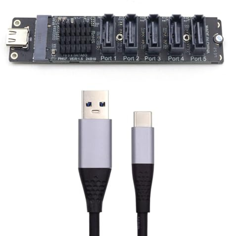 Riven USB 3,1 Gen 2 till 5 SATA 3,0 port multiplier expansionskort adapter för moderkort SATA hårddiskar portförlängning med JMB575 JMS580 chipset