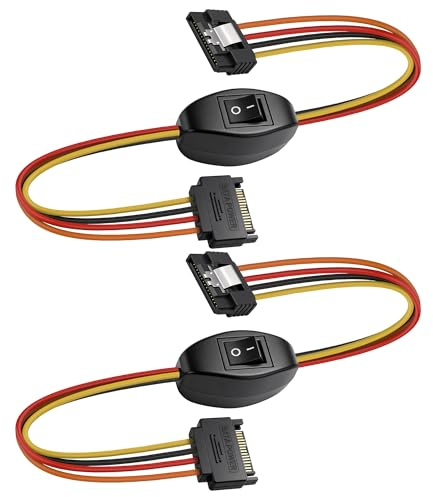 XMSJSIY Cable de extensión de alimentación SATA adaptador de alimentación para disco duro, 15 pines SATA macho a 15 pines hembra, cable de datos de alimentación con interruptor de encendido/apagado