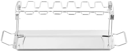Rastrelliera pieghevole in acciaio inox con vassoio per pollo e tamburi all'aperto per barbecue e feste e accessorio da cucina portatile
