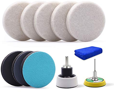 2Inch Car Felt Polishing Buffing Pad, 8pcs Polishing Sanding Discs, Felt Polishing Wheel with Towel, 3mm Shank Backing Pad for Rotary Tools to Polish Glass and Metal (2 Inch Sets)