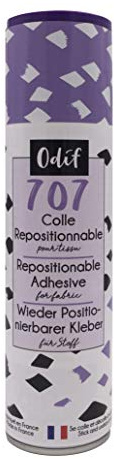 Odif – Pegamento Reposicionable para Tela 707 en Spray – Ideal para colocar diseños textiles, parches de plantilla, fabricado en Francia sin ácido – Spray de 250 ml