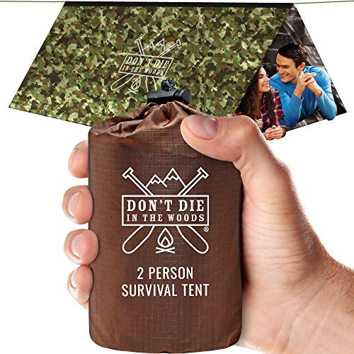Das härteste ultraleichte Überlebenszelt der Welt • 2 Personen Mylar-Notfallzelt + Paracord • Ganzjähriger Allwetterschutz für Wandern, Camping und Outdoor-Survival-Kits (Camo)