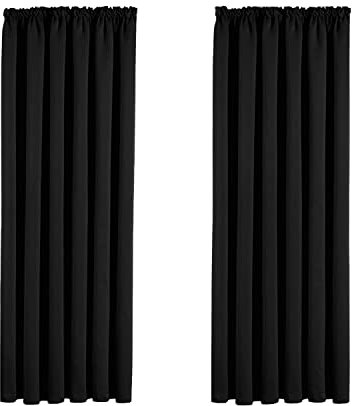 Aspire Homeware Blackout Curtains for Living Room Pencil Pleat Black Bedroom Curtains Window Treatments Pair of Thermal Tape Top 46 x 54 inch Drop Short Kitchen Curtain Pair Panel + Tie Backs