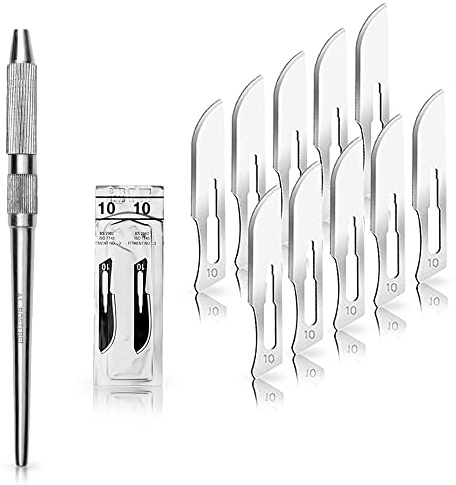 May Set: 10 Skalpellklingen Fig. 10 & Universal-Skalpellhalter | 10x sterile Skalpellklingen Fig. 10 aus Karbonstahl inkl. Universalhalter mit Schraubsystem