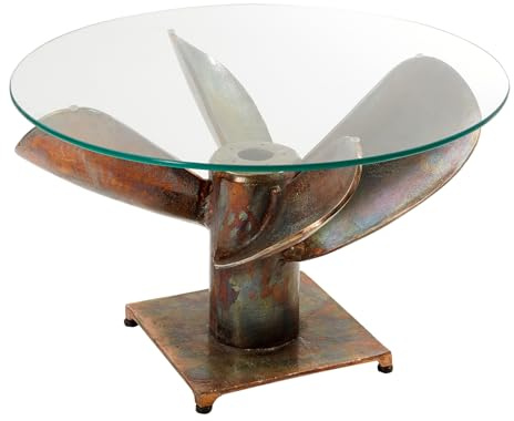 Couchtisch OCEAN 60cm - kupfer transparent - Sicherheitsglas - robust | Montiert, hochwertig, für Wohnzimmer, eleganter Look, Unikat, maritimer Look