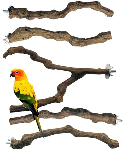 Allazone 5 PCS Natural Grape Stick Perch Swing Chewing Toys for Parrot Cages, Cockatiels, Parakeets, Finches - Bird Standing Stick