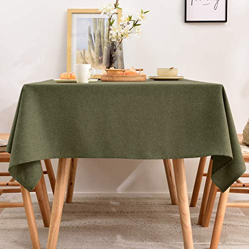 BALCONY & FALCON Table Cloth Water Resistant Washable Olive 140x180cm | Rectangular, Faux Linen, Wrinkle Resistant, Colorfast, Drapes Well, Farmhouse, Dining Room, Kitchen, Outdoor, Party, Wedding