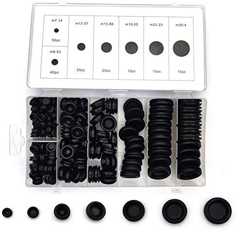 170 Pz Passacavi in Gomma, Tappi in Gomma, Passacavo Gommas, per Pressacavi Auto Anello di Tenuta Cablaggio Guarnizione in Gommas - Nero