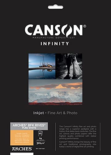 CANSON Infinity Arches BFK ren vit slät 310 gsm A4-ark, digital konstreproduktion, 10 ark, perfekt för professionella fotografer