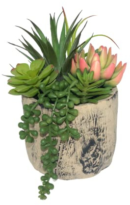 Hisow Succulents Plants Artificial, Faux Succulent Plants in Elegant Ceramic Pot Assorted Faux Potted Succulent Plant for Home Living Rooms Bedroom Décor (7.9)