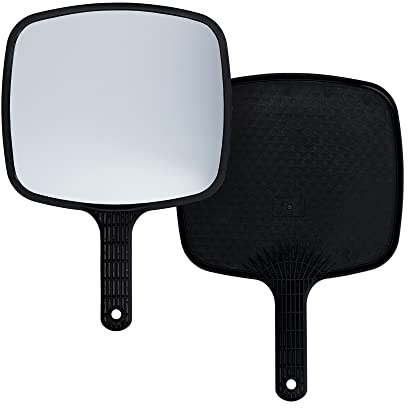 T4B LUSSONI Mirror with Professional Handle, Ergonomic, Lightweight and Practical, Portable, Easy to Use, Hairdressing Accessories, Barber, Makeup, Black Colour
