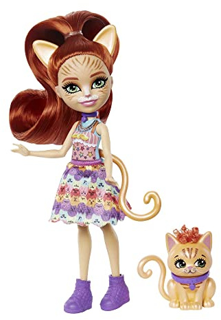 Enchantimals Taria y Cuddler Muñeca con Mascota Gato, Juguete para niñas y niños +4 años (Mattel HHB91)