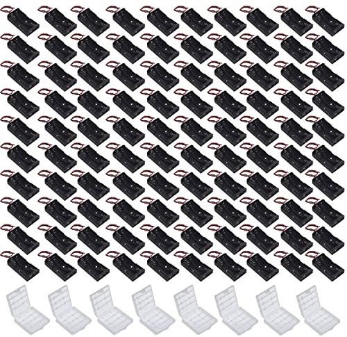 GTIWUNG 100 Stück 2AA Batteriehalter Gehäuse Kunststoff Akku Aufbewahrungsbox, Halterung 2aa Batteriehalter für 2 x 1,5V AA Batterie Halterung 3V mit Anschlusskabel (2 Solts)