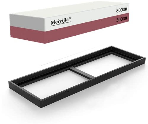 Meiyijia Cuchillo Piedra de afilar/ 2-IN-1, Piedra de Afilar Cuchillo de Piedra Afiladores Manuales con Base Antideslizante de Silicona (3000/8000)