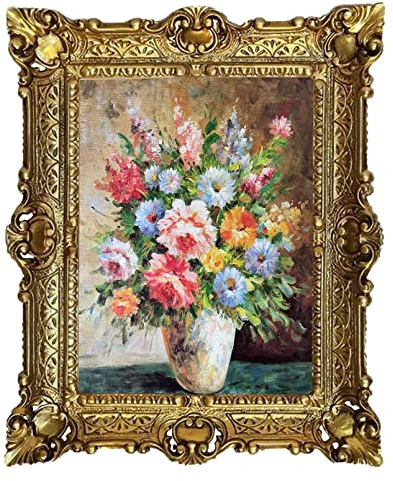 Wunderschönes Blumen Vase 56x46 cm By L. Cursore Gemälde Bilder Bild mit Rahmen Barock Antik Repro Rahmen Barockbild 50B