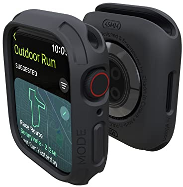elkson Made for Apple Watch 45mm Bumper Case, Quattro 2.0 Series Rugged Case for Apple Watch and iWatch Series 9 8 7, Military Grade Durable Protective Cover, Flexible Shock Proof, Black