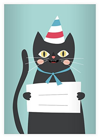 Kartenkaufrausch 4x Super süße Katzen DIN A5 Grundschul Hefte mit Party Hut in hellblau Kontrastlineatur 2