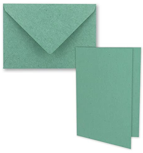 25x eukalyptus Vintage Kraftpapier Falt-Karten SET mit Umschlägen DIN A5-21 x 14,8 cm - Eukalyptus-Grün - Recycling - Klapp-Karten - blanko