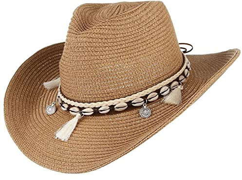 Sonnenhüte für Damen Strohhut Sommer Hut Breite krempe Schlapphut Strandmütze (Braun)