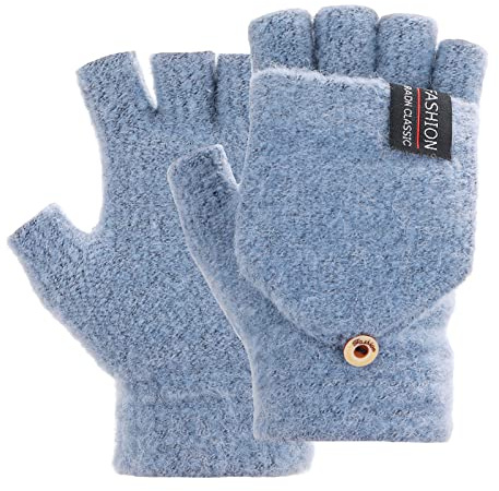 THINP Fingerless Gloves for Women and Men, Winter Gloves Warm Wool Knit Flip Fingerless Gloves with Cover Convertible Mittens