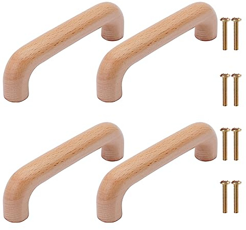 NAKUPENDA 4 Stück Schrankgriff Holzgriffe Kleiderschrank Griff Möbelgriff Buchenholz Griff Schranktüren für Schrank Schublade (111mm Gesamtlänge,Hölzerne Farbe)