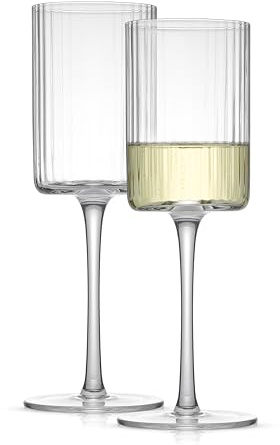 JoyJolt Elle Fluted White Wine Glasses Set of 2, 11.5oz Long Stem Wine Glasses, Unique Stemmed Cocktail Glass, Vintage Style Drinking Glass Set