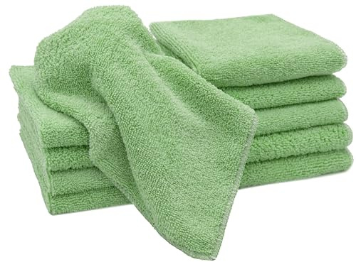 ZOLLNER 10er Set Mikrofasertücher für streifenfreien Glanz - flusenfreie und saugstarke Reinigungstücher - waschbar bis 60°C - 30x30cm in grün - Hotelqualität