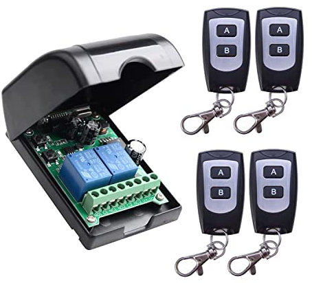 12V 24V Zwei-kanal-Funkfernbedienungsschalter Zugangskontrolle, Fernbedienung des Tores, Fernbedienung des Lampenmotors, Fernbedienung der elektrischen Steuertür Funkschalter mit 4 Handsender
