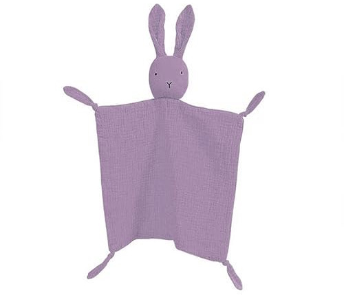 GERUI Schmusetuch,Kuscheltuch mit Hase-Köpfchen | Doppellagiger Tüll aus 100% Bio-Baumwolle,Baby Geschenk zur Geburt Junge & Mädchen (lila)