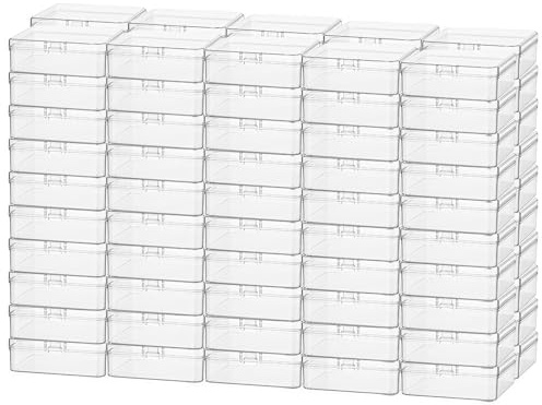 Goodma Mini-Aufbewahrungsboxen, transparent, 55 x 55 x 20 mm | 100 Stück, quadratisch, Kunststoff, Scharnierdeckel, für kleine Gegenstände und Bastelprojekte