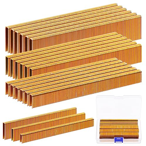 Glarks 2800pcs 18 Gauge schmale Kronenstapel, 3 Größen 1/2, 3/4, 1 verzinkte Kronenstapel Sortiment Kit für elektrische Hefter, pneumatische, DIY Heimwerkerung (Gold)