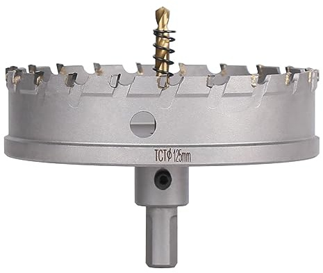 Vearter TCT Lochsäge, 125 mm Hartmetallbohrer mit Zentrierbohrer, Fräser für Hartmetall, Edelstahl, Baustahl, Aluminiumlegierung, Kupfer, Eisen, Kunststoff und Glasfaser | Industrie-Hartmetall Lochbohrer, Geometrischer Zahnstruktur, Deep Drilling Hartmetallbohrer für Edelstahl, Baustahl