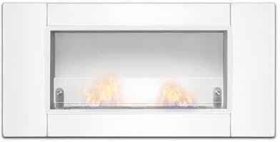 Augusto - Caminetto a bioetanolo da incasso con 2 bruciatori da 1.5L. Camino a bioetanolo in acciaio inox e vetro temperato. 110x54 cm (Bianco)