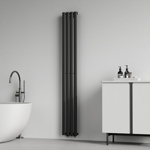 [neu.haus] Radiadores de Panel Monocapa Radiador de Diseño Tubular Calefactor de Baño Salón de Agua Caliente de Pared Conexión Inferior Central 484W Acero 180 x 24 cm - Negro