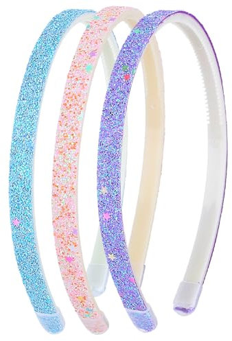 WLLHYF 3 Stück Glitzer Haarreife, Niedliche Rutschfeste Stirnbänder aus Kunststoff mit Zähnen Regenbogen-Bling Süße Harte Haarbänder Haarschmuck für kleine Mädchen (Rosa+Blau+Lila)
