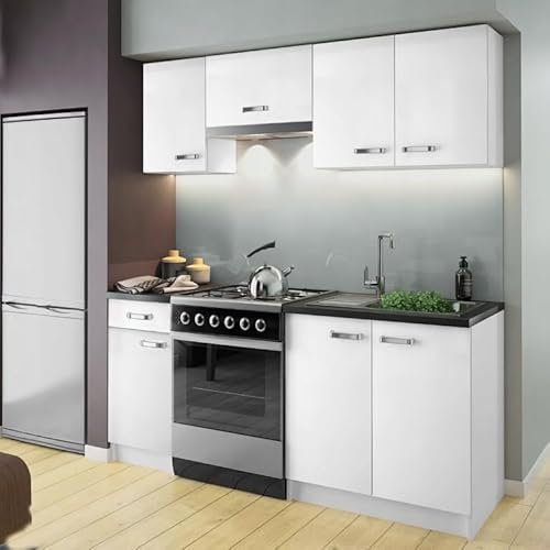 TRANS - PAL Kitchen Units/Set of 5 / Unit Set Oak or White/Cupboard Cabinet Sink Base & Wall Units (Gloss White)