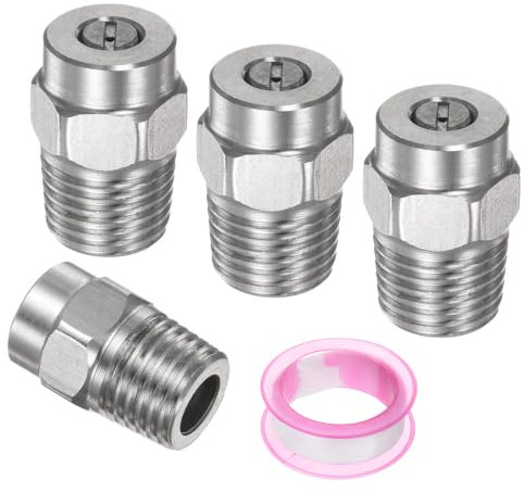 sourcing map 4 Pcs 15 Degree Thread Washer Spray Tip 1/4 Inch Male NPT Pressure Washer Tip Stainless Steel for Water Broom and Undercarriage Cleaner, Orifice 0.977mm