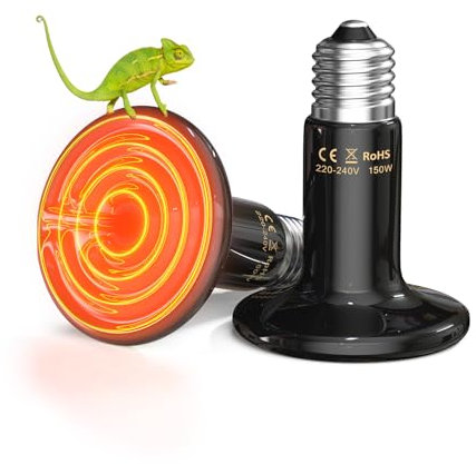 TobeBright 150W Terrarium Reptilien Wärmelampe Glühbirne, kein Licht, Keramik-Wärmestrahler, E27 Keramik-Wärmelampe für Reptilien, Schildkröten, Welpen, Bartagamen, Eidechsen-2Pack