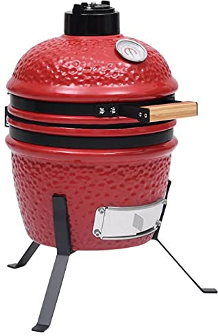 Rantry Kamado, barbecue 2 in 1, affumicatore in ceramica, 56 cm, colore: rosso