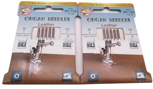 Organ 130/705H Leder-Nähmaschinennadeln, der Schaft dieser Nadeln hat eine flache Seite und eine abgerundete Seite, nur geeignet für Haushaltsnähmaschinen (Typ: Leder 90#~100#)