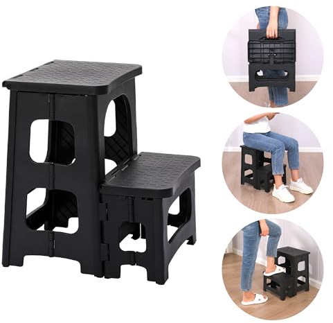 HHuanwfer 2 Step Stool Folding Step Stool for Adults,Non-Slip Foldable Stool for Office, Garage, Library, Closet, Bathroom and Porch,Collapsible Stool for Kitchen Home Toilet Bedroom.