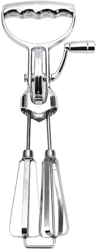 Manual Hand Mixer, Hand Crank Egg Beater Stainless Steel Rotary Egg Whisk Double Head Handheld Mixer with Crank Portable Kitchen Cooking Tool for Houseld Camping Sliver Large